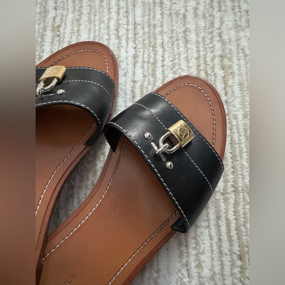 Louis Vuitton Lock It Leather Slides Mules Black size 38 - Picture 10 of 12